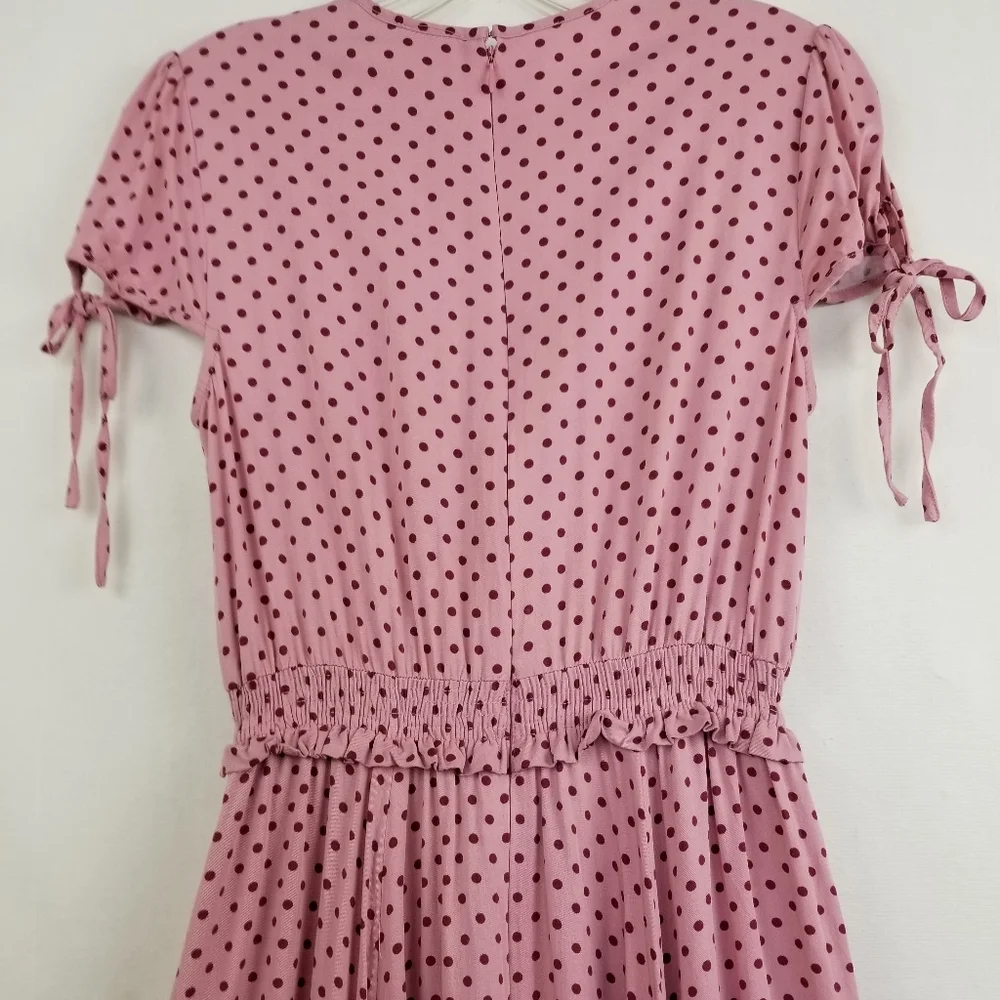 Gal Meets Glam Corinne Mauve Polka Dot Cinch Waist A-line Dress Size Small - Picture 8 of 15